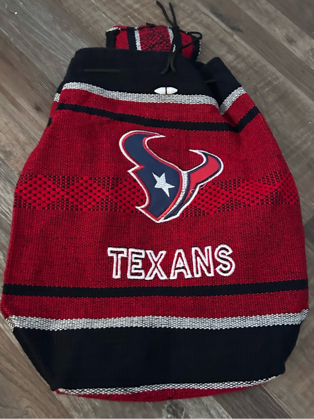 Houston Texans NFL Unisex Mexican Falza Blanket Drawstring Backpack Red / Navy
